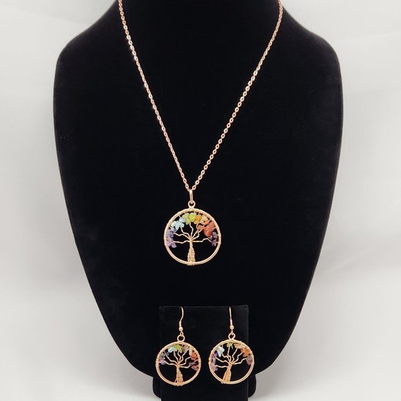 Tree of Life Jewelry - Tree Of Life Genuine Gemstones Pendant Necklace And Earrings #612 NWOT